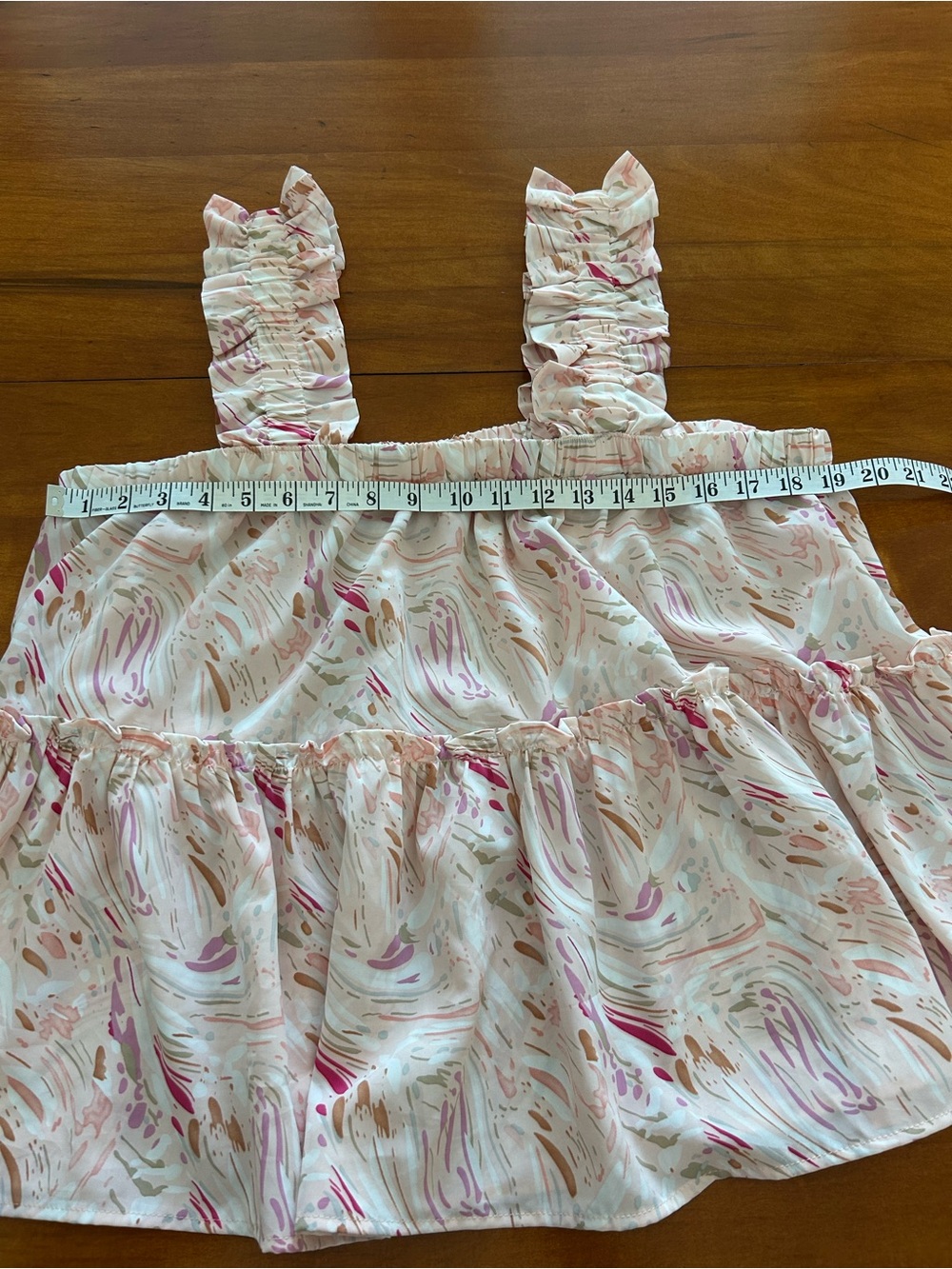Entro Abstract Print Ruffle Strap Babydoll Tank Top Size Large Boutique - Picture 7 of 9